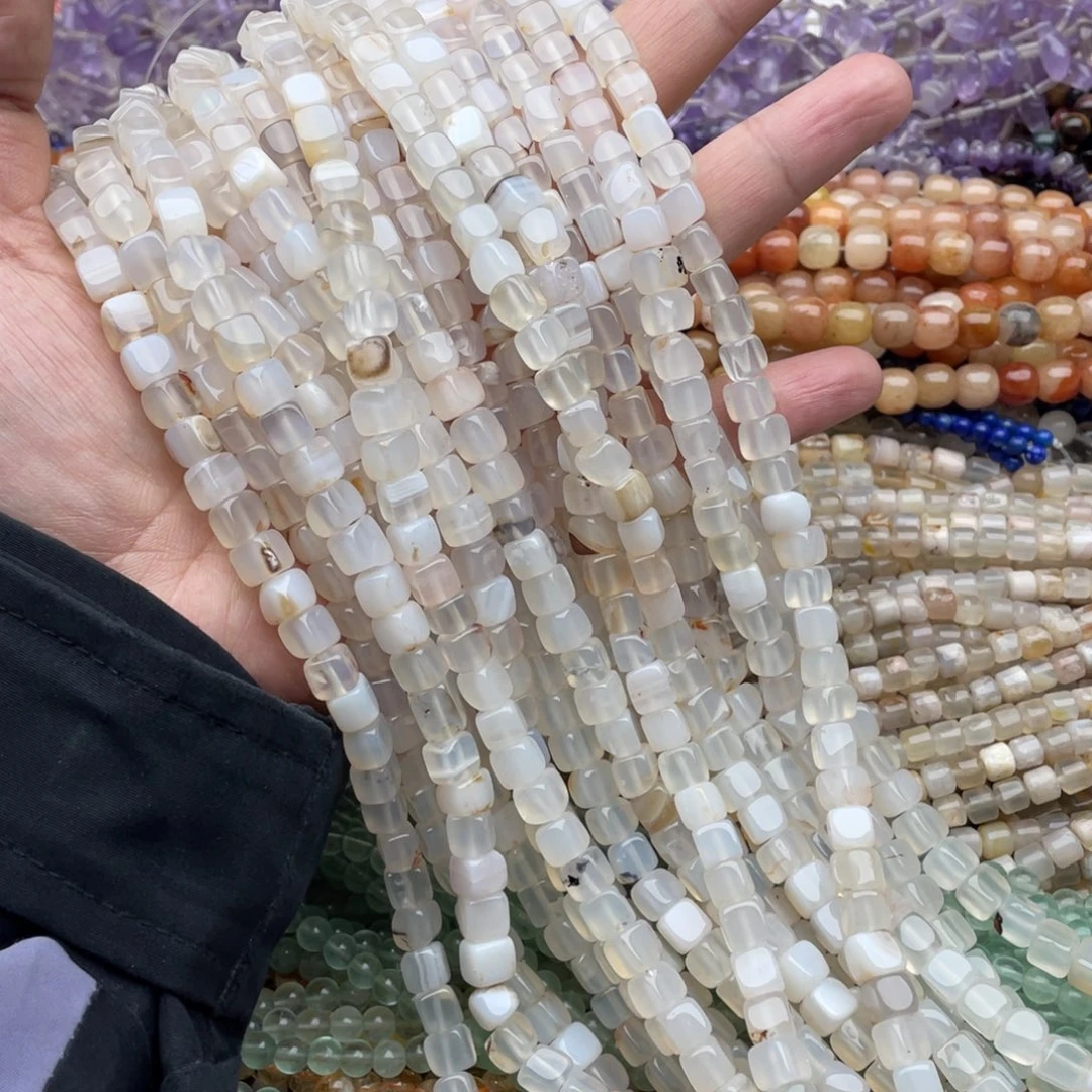 玛瑙/玉髓珠宝半成品未镶嵌一条装7mm左右白玛瑙方糖
