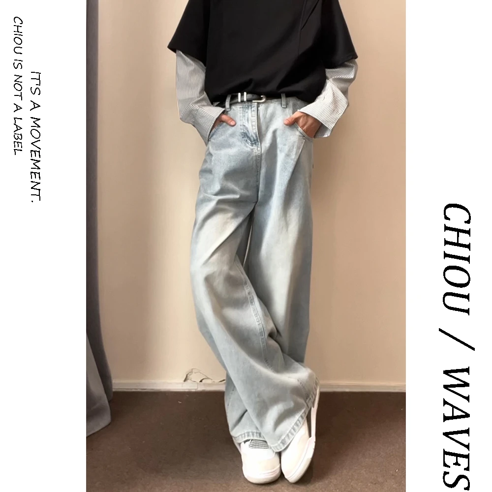 CHIOU/cleanfit复古蓝牛仔裤男款水洗百搭微喇裤美式高街阔腿裤子