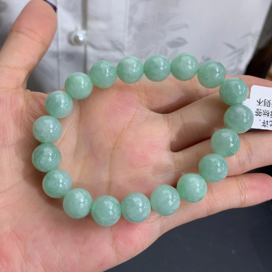 翡翠未镶嵌手串卡9.8细润淡果绿手串