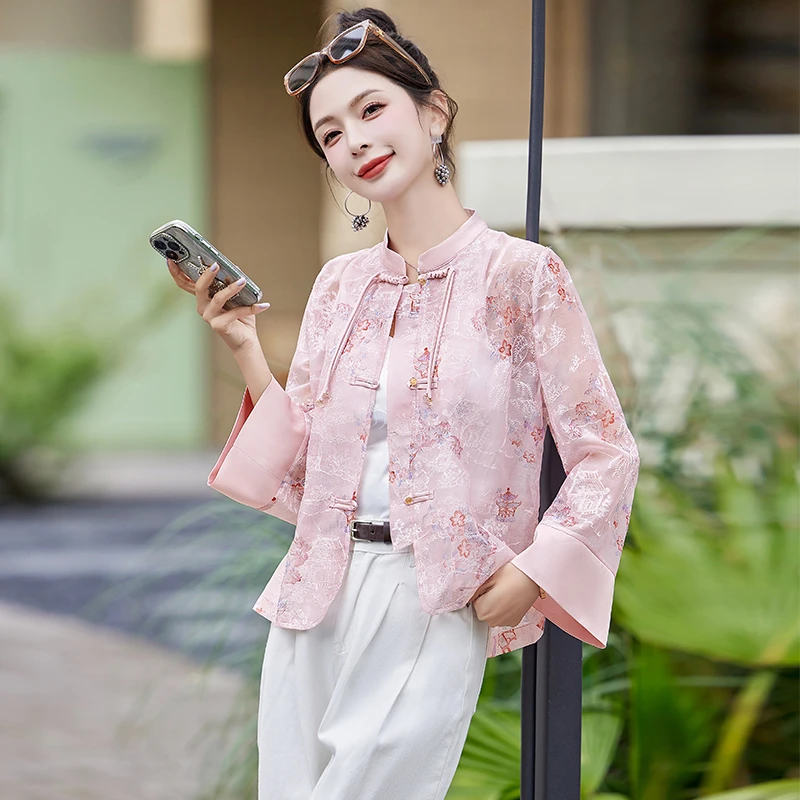 新中式刺绣防晒外套女短款夏季洋气高级感国风刺绣盘扣薄款上衣女