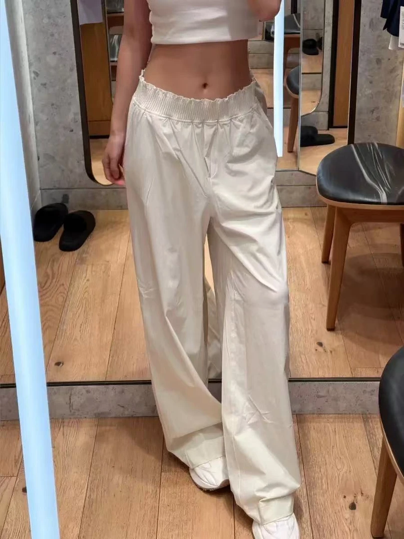 ZMJ630stretch woven腰部褶边花苞阔腿裤