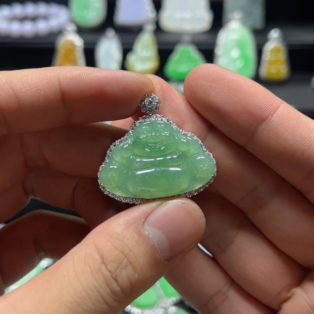 颈饰银S925镶嵌翡翠小*天然翡翠