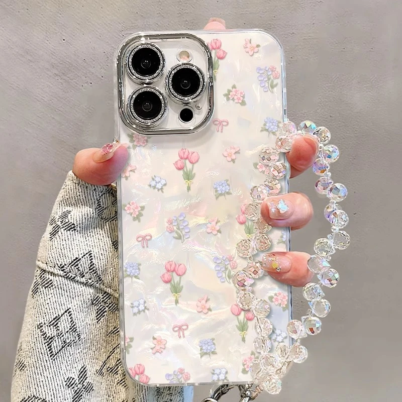 ins韩系贝壳纹郁金香适用于於苹果16promax手机保护壳新款15pro女