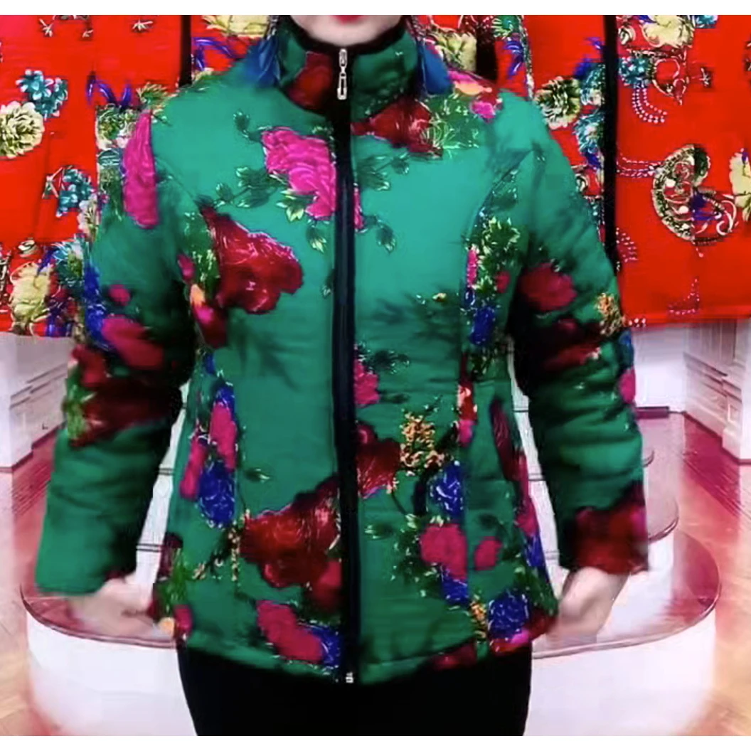 立领拉链中老年妈妈秋冬棉衣宽松外套