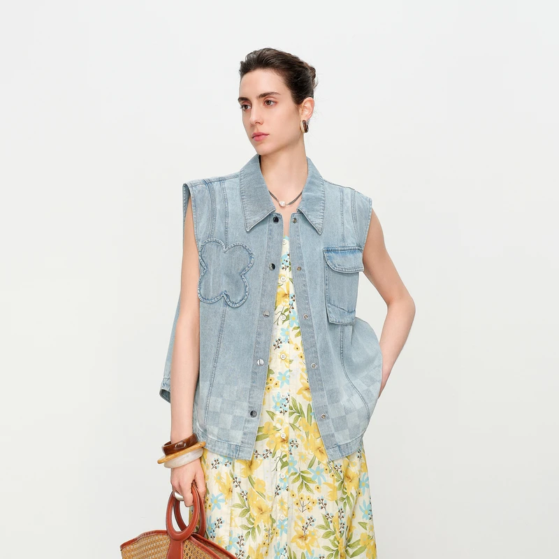 婉甸2025夏季新品幻蓝色单马夹休闲牛仔外套1242V06SX4