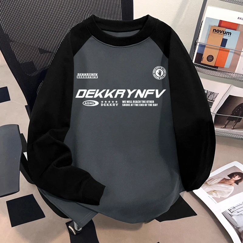 Dekkry美式高街个性字母秋冬纯棉插肩长袖男女款oversizet恤上衣