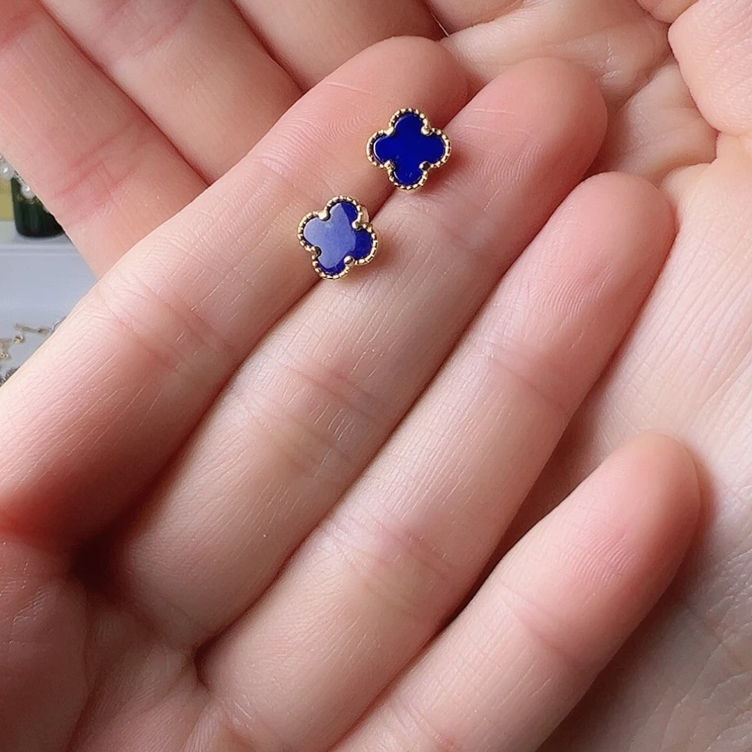 青金石银S925镶嵌耳饰小号