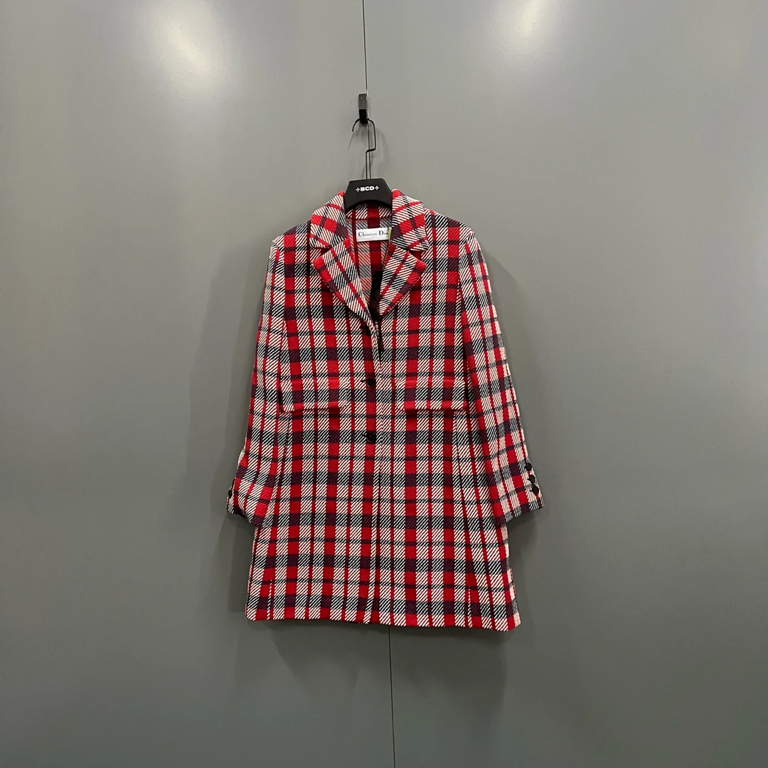 未使用 DIOR/迪奥 zt4 格纹翻领大衣 38码/全新/610268