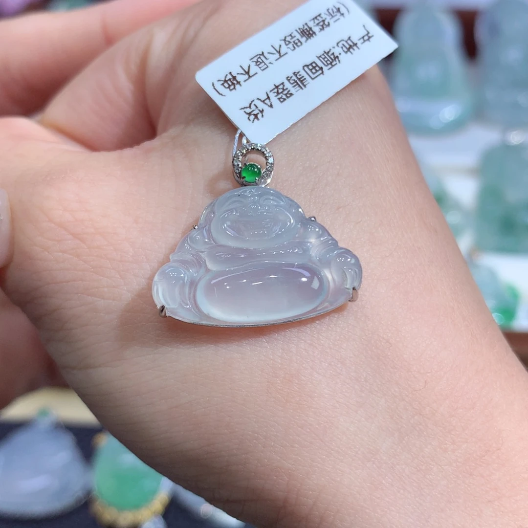 吊坠(不含链)18K金镶嵌翡翠天然缅甸A货翡翠揭阳工佛公