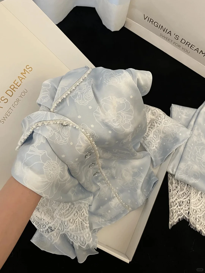 【温柔花边】ins高级感法式轻奢冰丝睡衣女春秋2025套装新款家居服