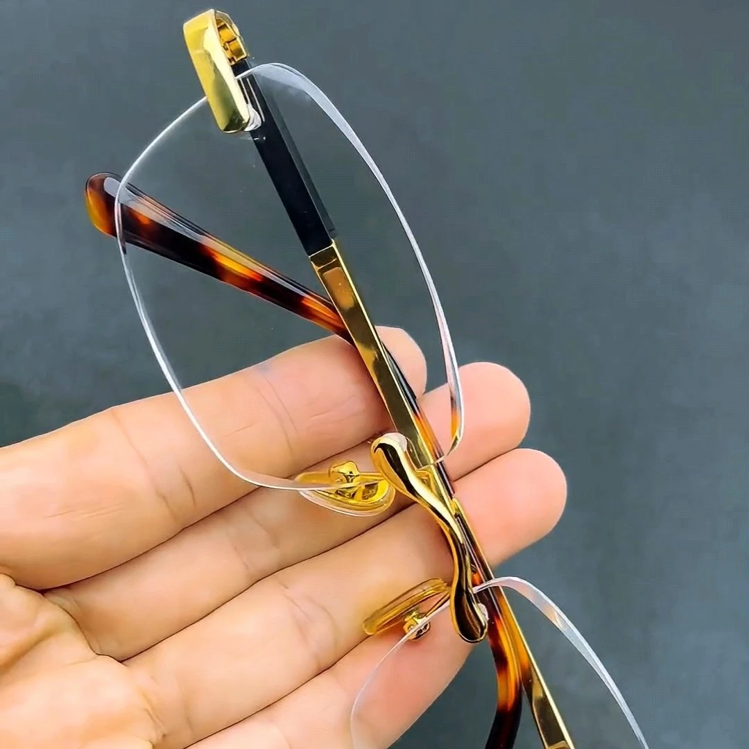 东海水晶石老花镜男士无边框石头镜高清护目中老年人适用平光眼镜