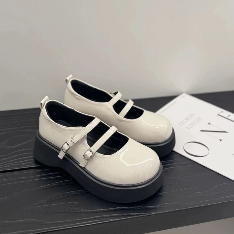 漆皮玛丽珍厚底增高乐福鞋25年春夏新款日系双扣带复古风  8031