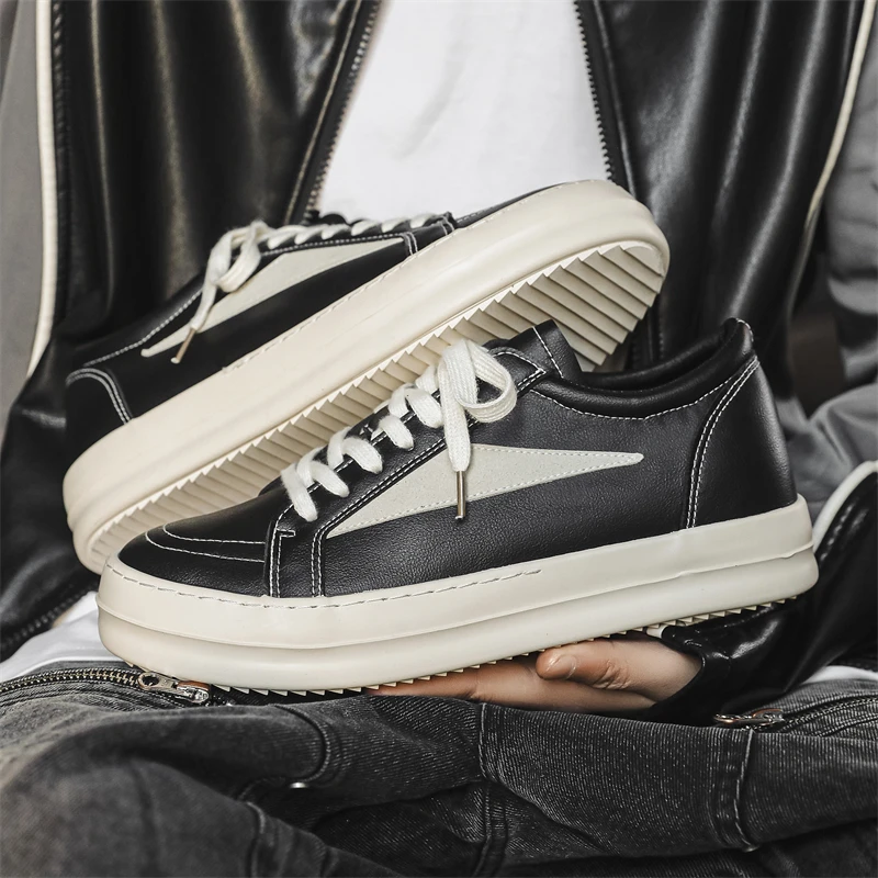 男士RO低帮奶香小白鞋小众潮牌厚底增高男式鞋子休闲厚底男板鞋