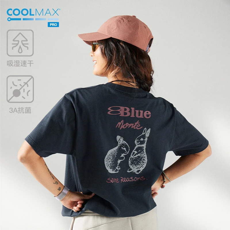 蓝岐COOLMAX PRO兔子印花抗菌T恤户外运动吸湿速干圆领情侣短袖夏