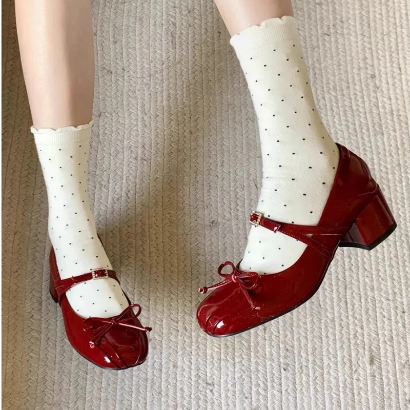 高颜值黑桃千金红色玛丽珍高跟鞋女春季新款仙女风显脚小浅口单鞋