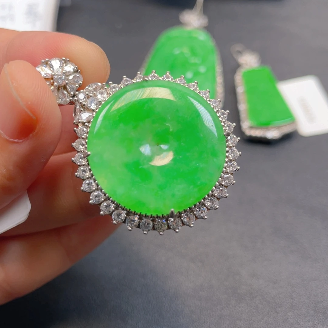 翡翠银S925镶嵌吊坠(不含链)