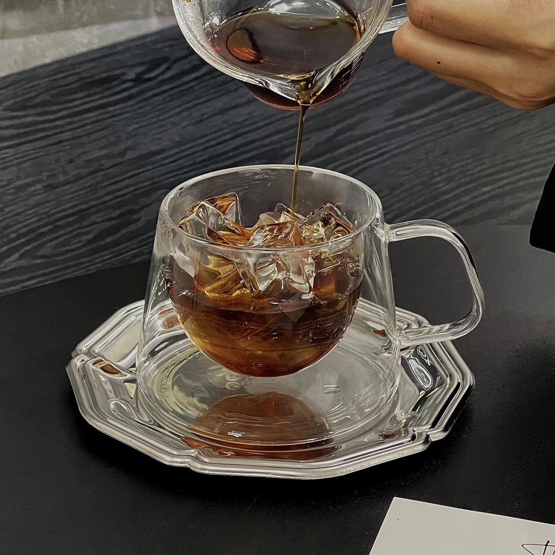 复古玻璃双层杯ins风高颜值咖啡牛奶杯创意特调早餐果汁饮品水杯