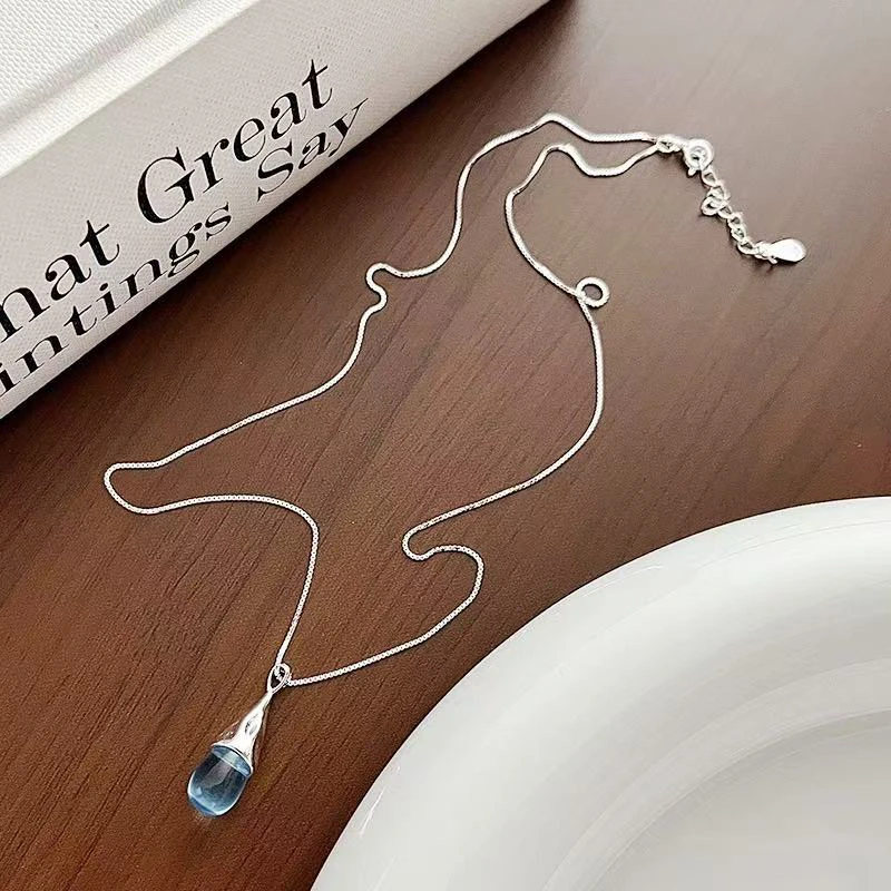 925银银制品 5062蓝眼泪项链