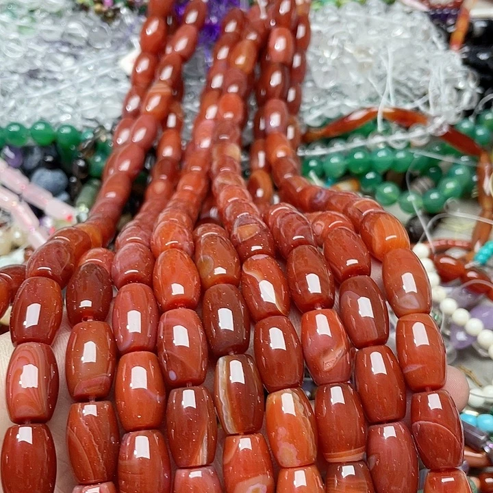 玛瑙/玉髓珠宝半成品未镶嵌一条12x19mm红玛瑙桶珠