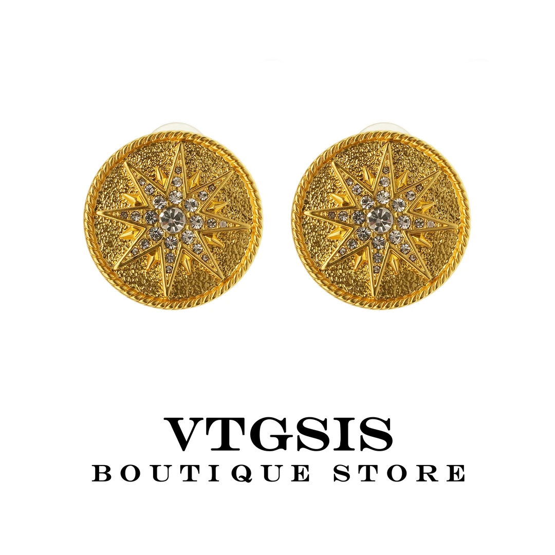 VTGSIS 合金合成锆石耳饰 【直播同价】八芒星辰耳夹法式复古22025