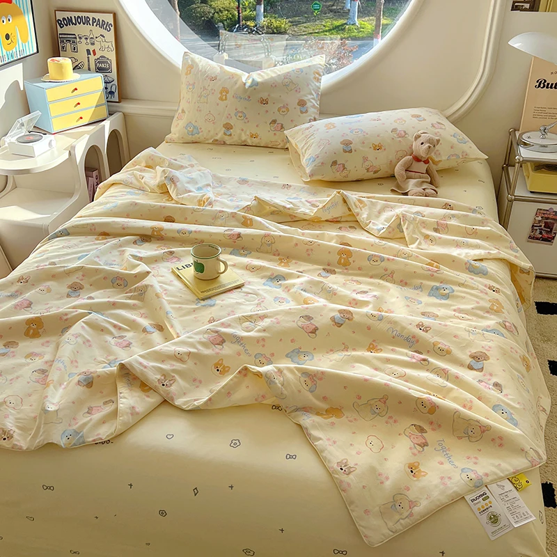 100%全棉夏被清新卡通纯棉夏凉被透气被宿舍空调被床单被单
