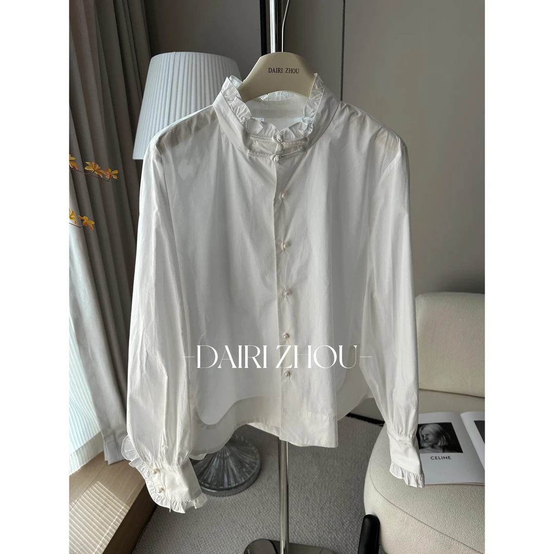 DAIRI  ZHOU▪️薪火希亚图   100棉小立领新中式白衬衫百搭简约风