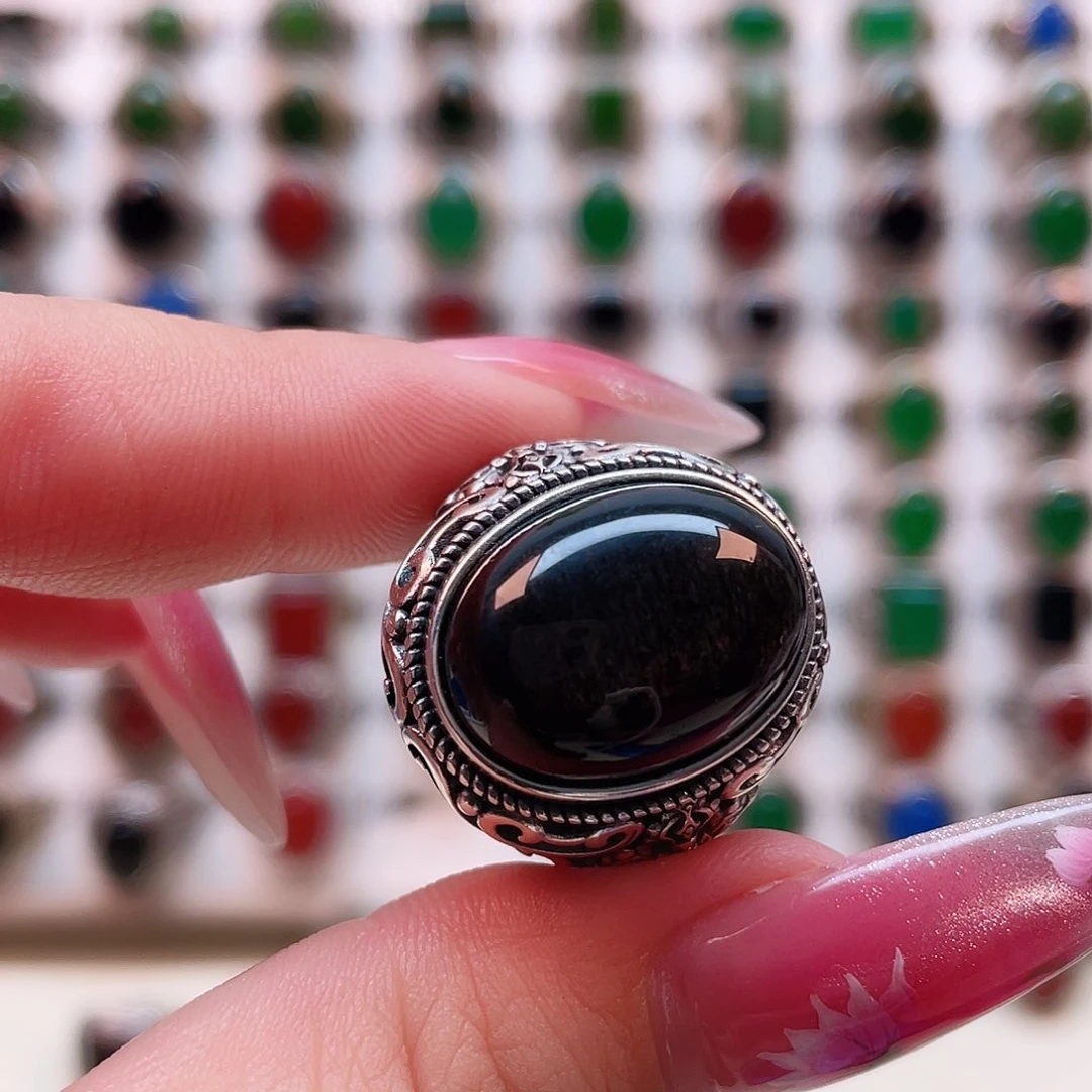 黑曜岩银S925镶嵌戒指