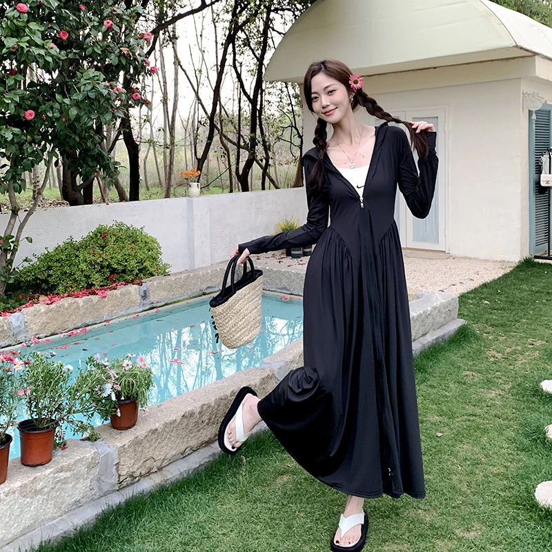 长款防晒衣女夏季新款防紫外防晒服收腰长裙薄外套冰丝开衫防晒袍