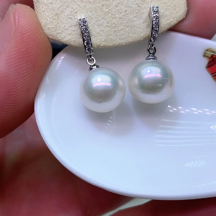 银S925镶嵌耳饰淡水珍珠