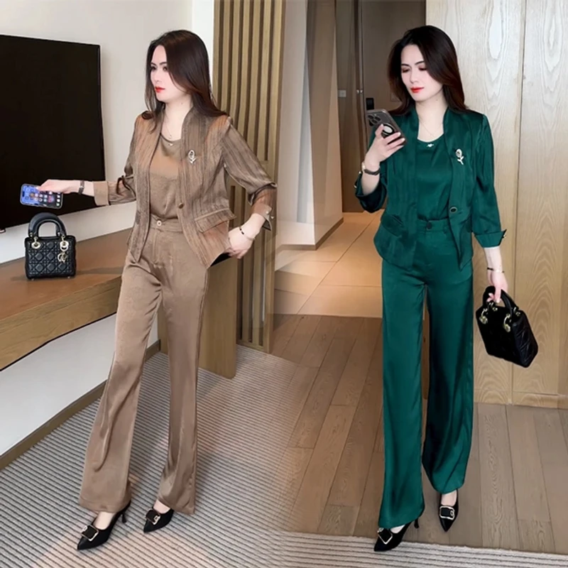 春季新款时尚休闲穿搭洋气气质收腰修身显瘦长袖套装减龄韩版高腰