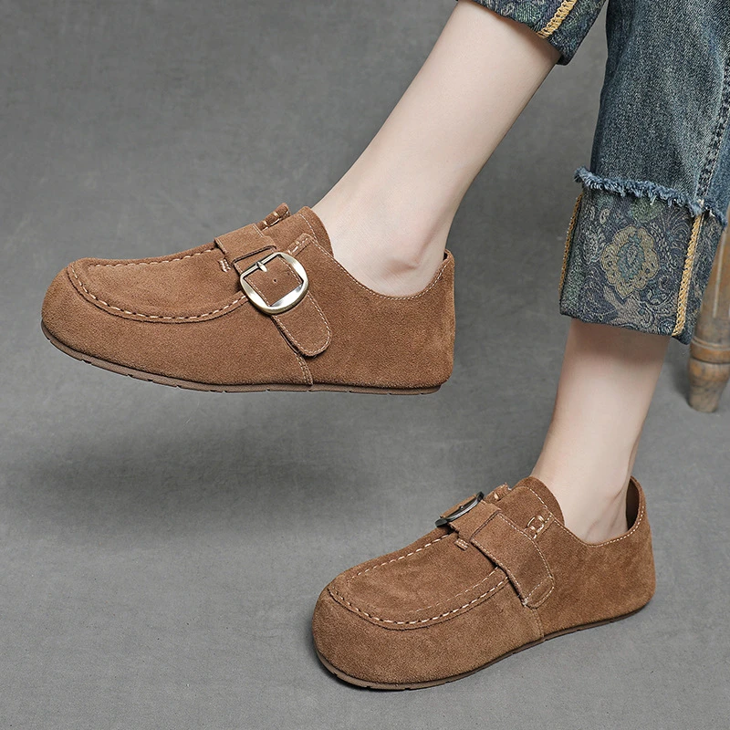 复古皮带扣通勤舒适单鞋2025秋季韩系百搭休闲运动乐福鞋女