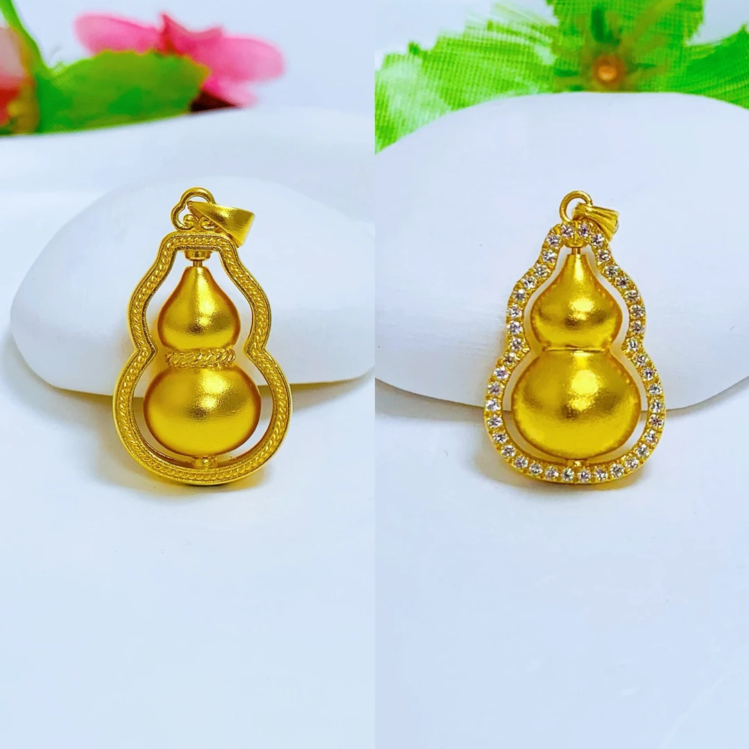 足金999葫芦古法吊坠双面镶嵌素款可转动(不支持7天无理由退换货）