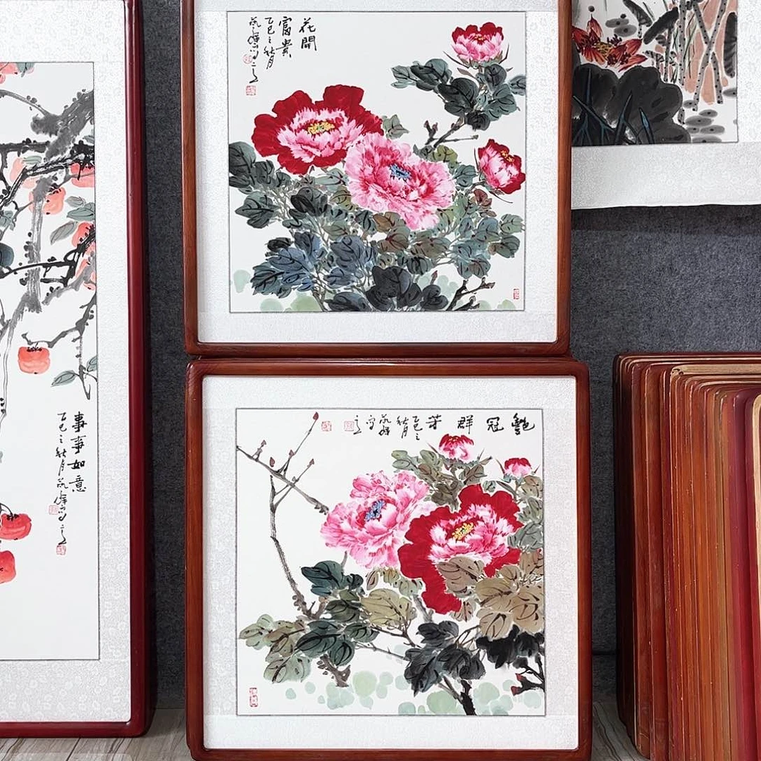 国画书画作品带框63×63
