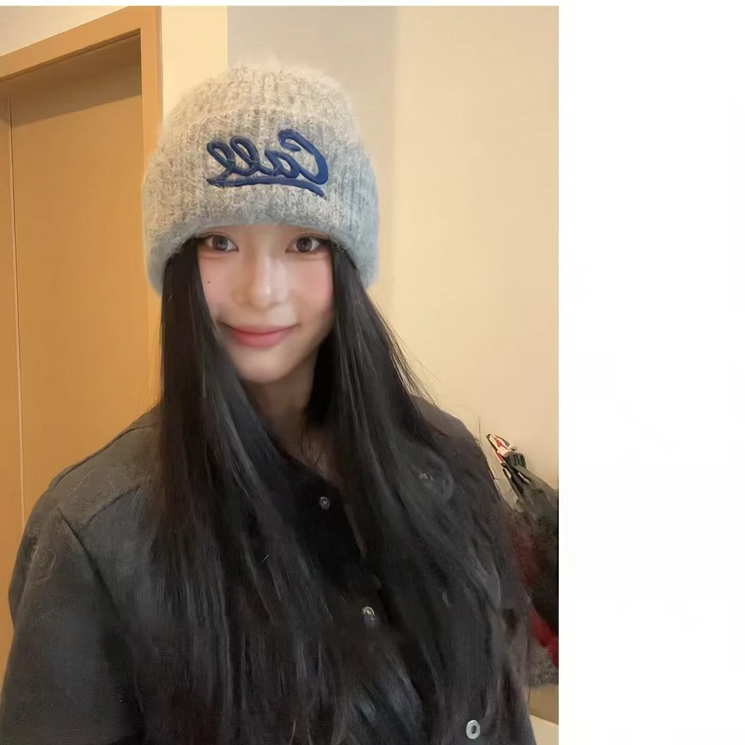 Caee字母秋冬针织帽时尚保暖针织帽包头帽百搭加厚冷帽显脸小护耳