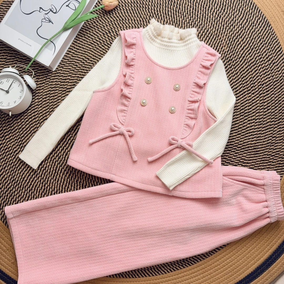 IEF/爱依服2025新款韩版冬季童装时尚加厚亲子装加绒马夹粉色套装