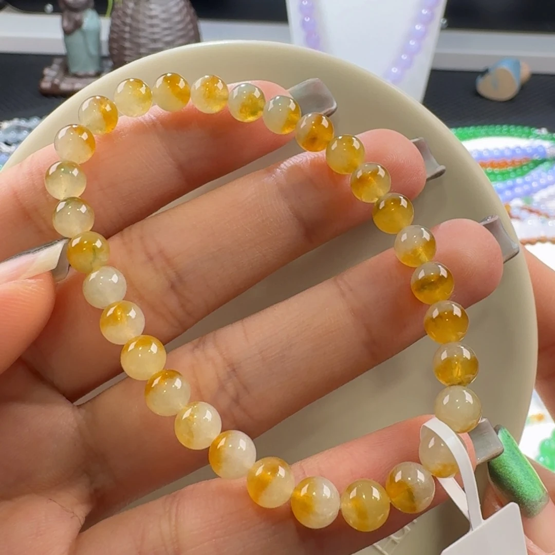 翡翠手链未镶嵌黄加绿手串卡6 特色！大漏福利！强推！