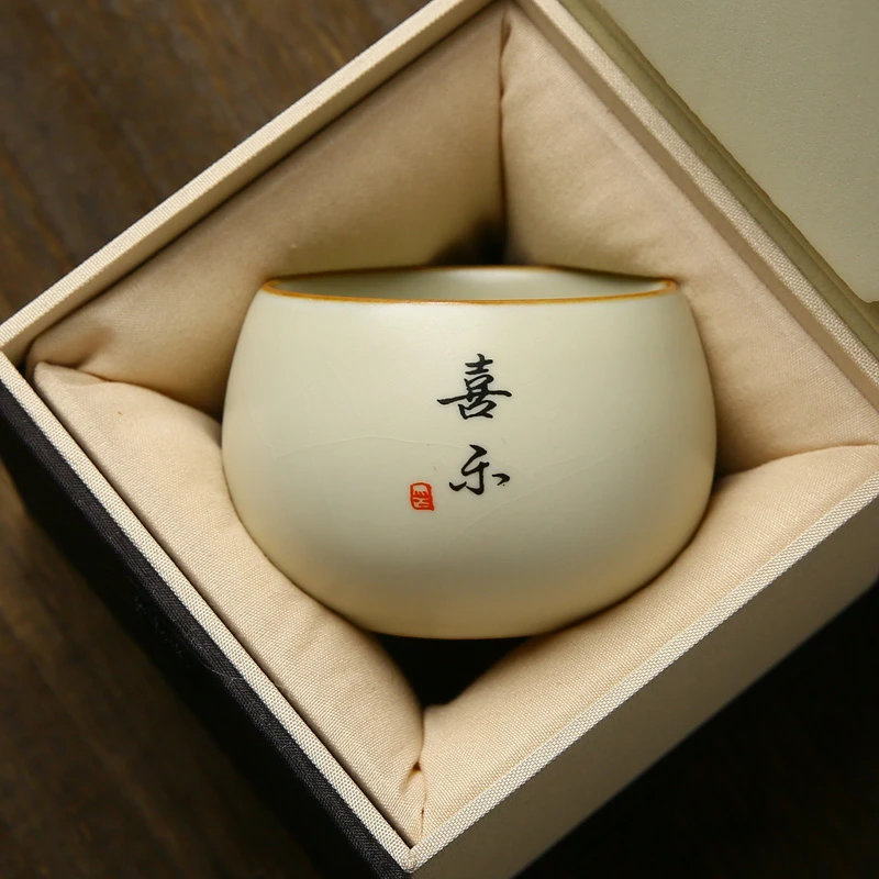 汝窑米黄主人杯家用大号茶盏碗单杯陶瓷杯个人专用定制品茗杯茶具