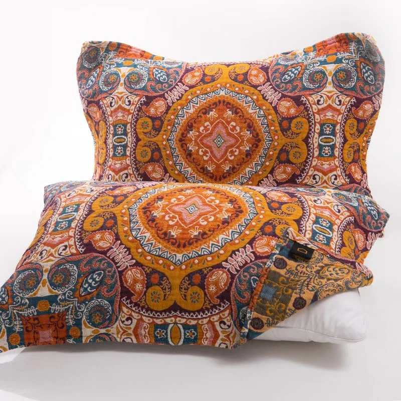 【唐卡】纯棉纱布枕巾一对装加厚色织提花双面成人柔软透气