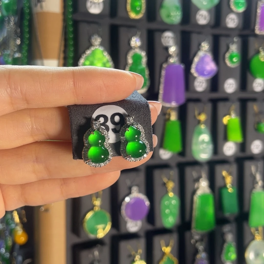 翡翠银S925镶嵌耳饰39