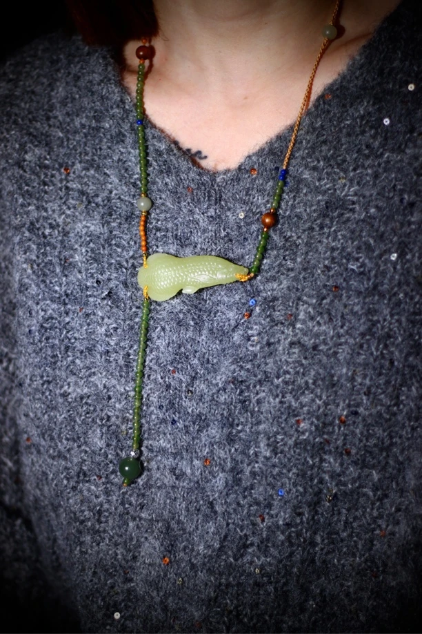 和田玉青海黄口金龙鱼设计款江南风精美挂脖高端气质时尚大方得体