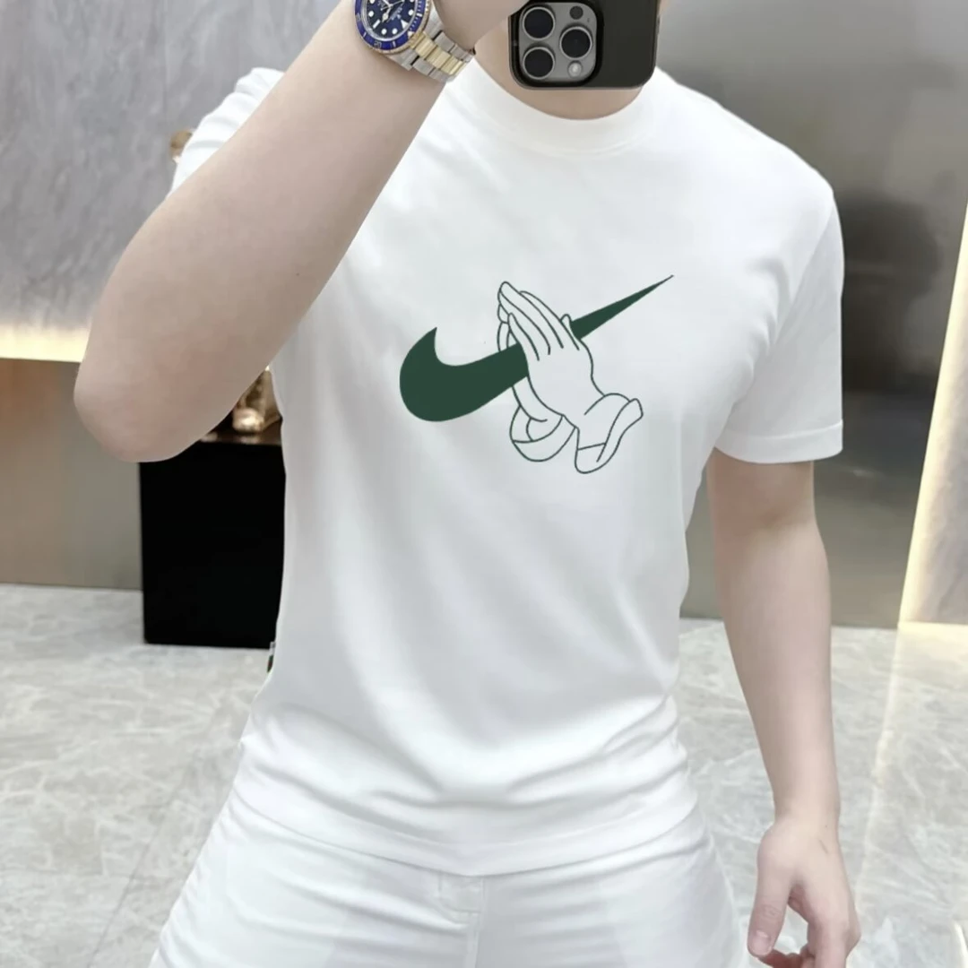 2025春夏季新款男士高质量圆领休闲时尚重磅纯棉印花百搭男装短袖