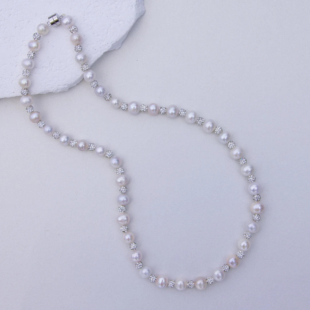 淡水无核白色“璀璨星河”珍珠项链手链套装7-8mm ZH13094