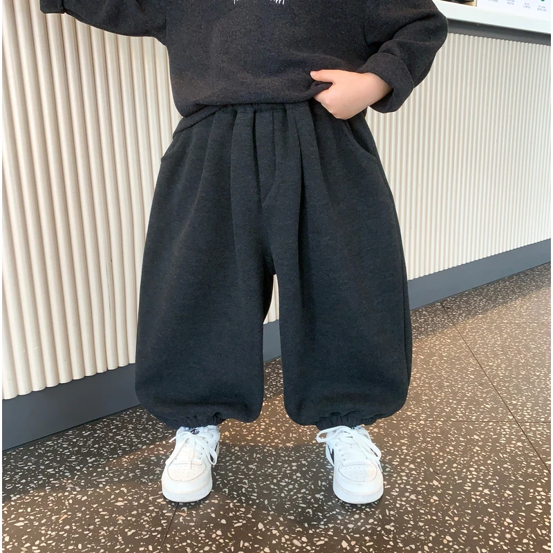 儿童加绒裤子2025新款男童韩系长裤男孩灯笼裤宝宝秋冬加厚休闲裤