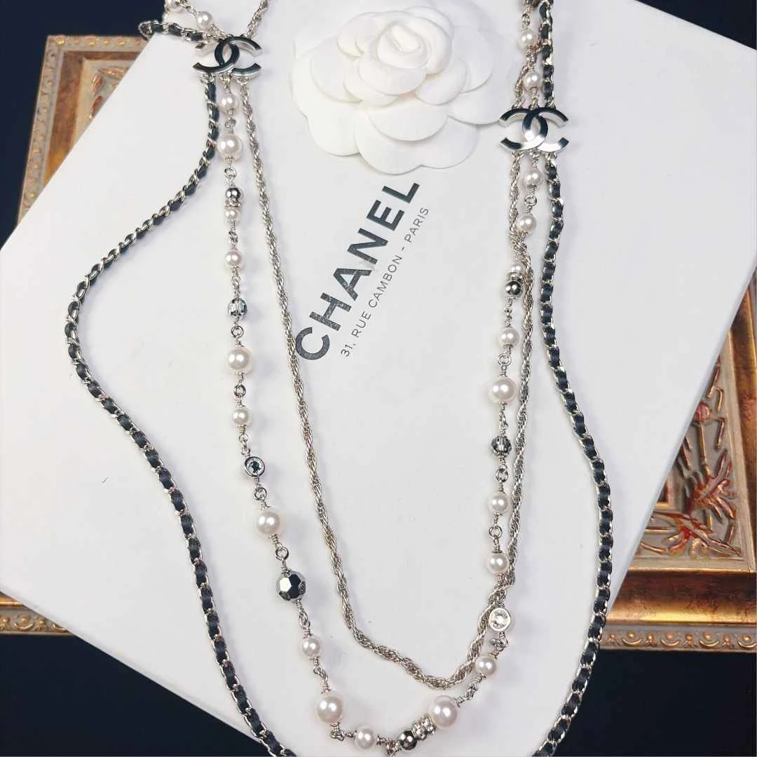 95新 Chanel/香奈儿 柚礼中古/香奈儿皮穿双c项链lz511319