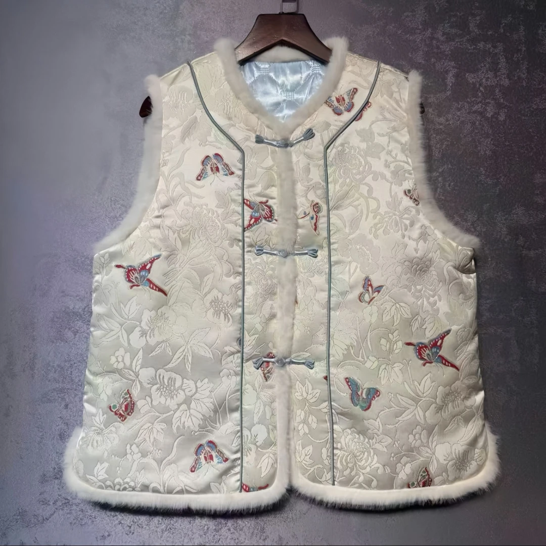 【瑞雪】新中式国风新款冬季加棉加毛马甲高档重工气质复古马夹