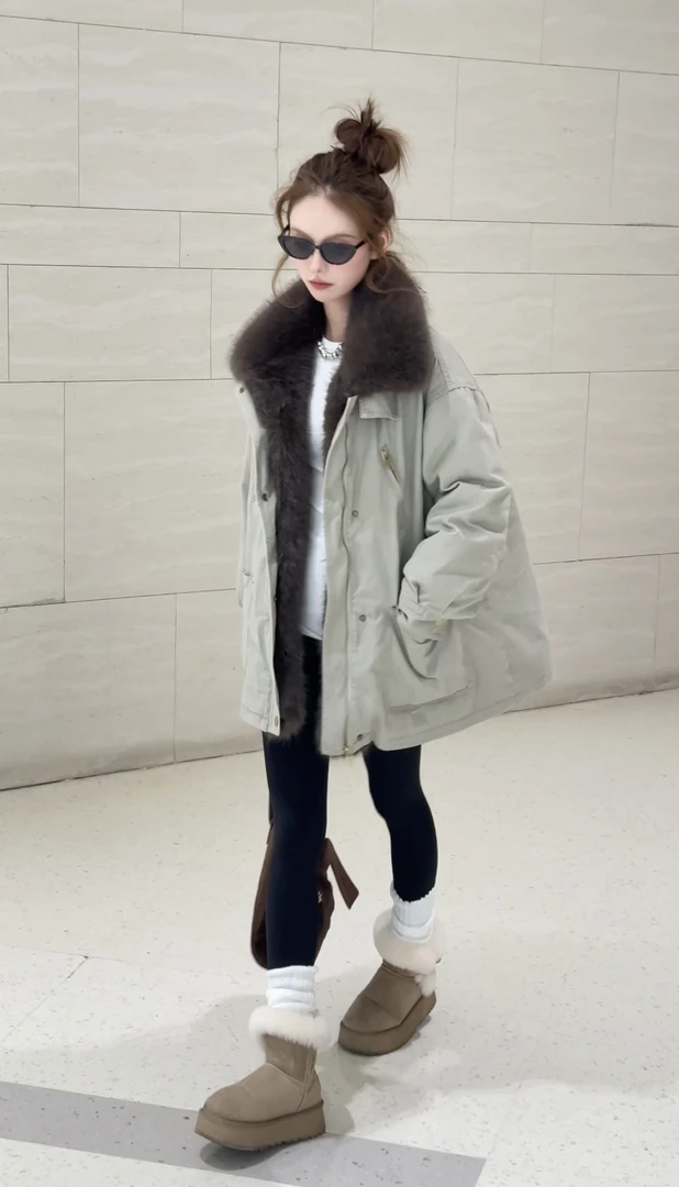 巴恩风 闺蜜款派克羽绒 可脱卸环保毛毛复古水洗牛仔派克外套