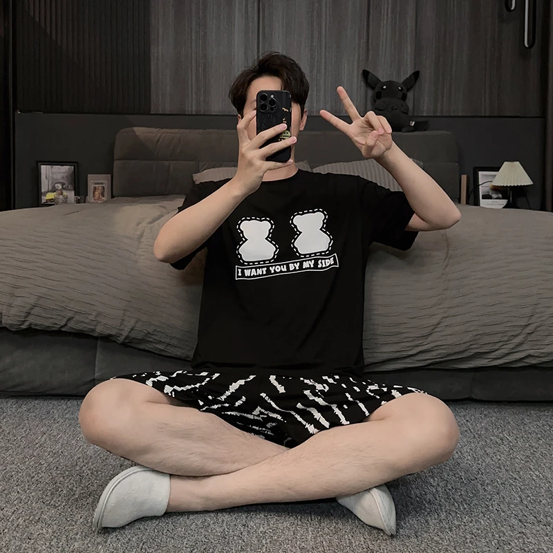 青少年睡衣男夏天薄款凉感冰丝莫代尔棉学生可外穿夏季家居服套装