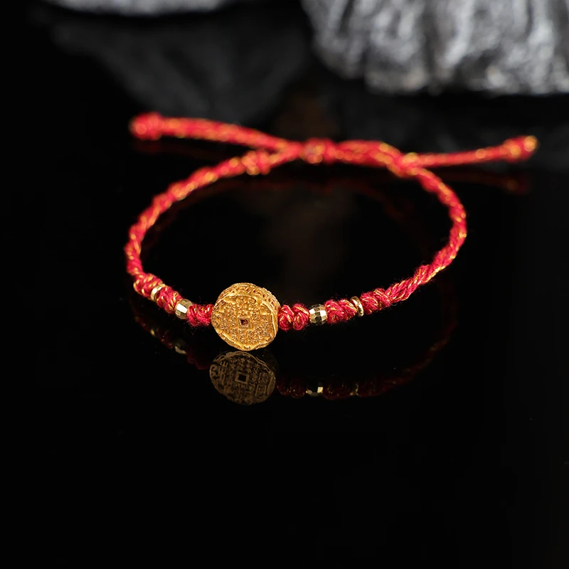 925银手链 【福盈】心如珠宝 钱币红绳手串