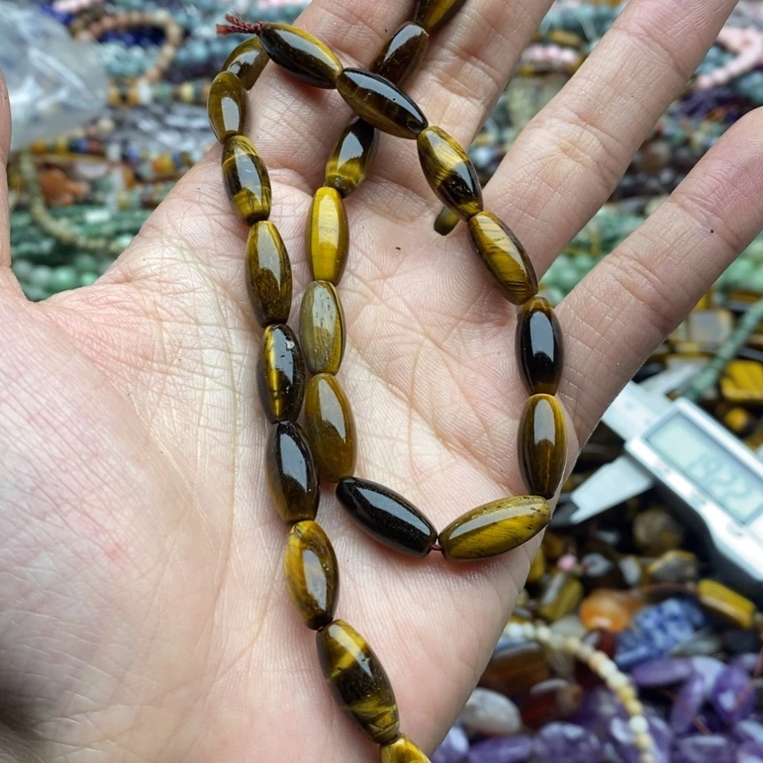 玛瑙/玉髓未镶嵌珠宝半成品一条天然7×16黄虎石米珠A34