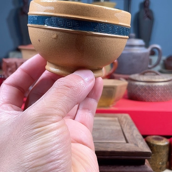 紫砂茶杯回纹杯微瑕